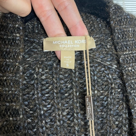 Michael Kors Collection Metallic Ruffle Cardigan Chocolate Brown Size S NWT - Picture 9 of 13